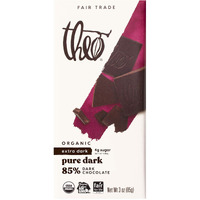 Theo Chocolate Pure Organic Dark Chocolate Bar 85% Cacao, 6 Pack | Vegan, Fair Trade