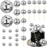 28 Pcs Disco Ball Cake Toppers Disco Ball Cake Decorations 70's Disco Cake Centerpiece Decor Disco Theme Cake Picks For Table Decorations Disco 1970S Theme Party Favor