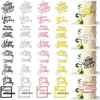 40 Pcs Happy Birthday Cake Toppers Mirror Acrylic Cake Topper Side Cake Decorations Cake Inserts Cake Decorating Supplies Cupcake Toppers For Birthday Party Cake Desserts Pastries 10 Styles 4 Colors