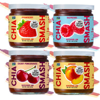 Chia Smash Jam, Variety Adventure 4-Pack | No Sugar Added, Naturally Sweet Jelly | Keto Friendly, Low Calorie, Low Carb | Non Gmo, Upcycled, Vegan, Plant Based, Paleo | Strawberry, Raspberry, Apricot, Cherry Pomegranate