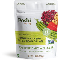 Poshi Mediterranean Three Bean Salad | All Natural, Keto, Vegan, Paleo, Non Gmo, Low Carb + Calorie, Gluten Free, Rady To Eat, Fully Cooked Vegetables, Pentry Food, Gourmet, Healthy, Travel Food (6 Pack, 4.4 Oz)