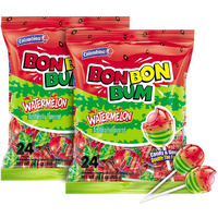 Colombina Bon Bon Bum Lollipops W/Bubble Gum Center, Watermelon Flavor, Individually Wrapped, Ideal For Party Favors And Gifts, 2 Pack (48 Count)