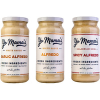 Yo Mamas Foods Gourmet Keto Alfredo Pasta Sauces Variety Pack | (3) 16 Ounce Glass Bottles | Classic (1), Garlic (1) And Spicy (1) Alfredo Sauce Is Low Carb, Paleo, Gluten Free, Low Calorie And Is Made With Only The Freshest Ingredients!