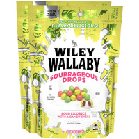 Wiley Wallaby 6 Ounce Sourrageous Drops Mix Of Watermelon, Green Apple And Lemon Soft & Chewy Licorice With A Candy Shell, 2 Pack