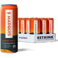 Marquis - Natural Energy Drink - Mango Ginger - Sugar Free - 0 Calories - 100Mg Of Organic Plant Based Caffeine - Yerba Mate - Green Tea - Vitamin C & B Vitamins - Vegan - 12 Oz Cans - 12 Pack