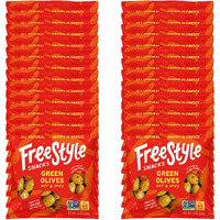 Freestyle Snacks Olive Snack Packs - Single Serve - Fresh Pitted Green Olives, Jumbo-Sized, Grown In Greece, All Natural, Non-Gmo, Paleo, Sugar-Free, Keto, Salty Snack - Hot And Spicy, 1.1Oz (24 Pack)