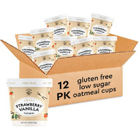 Mylk Labs Strawberry Vanilla Gluten Free Oatmeal Cups - Low Sugar Breakfast, High Fiber Thin Rolled Oats, High Protein Instant Oatmeal, Non Gmo, Vegan, Nut Free - 12 Pack