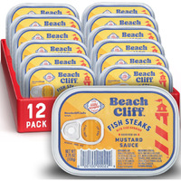 Beach Cliff Wild Caught Fish Steaks In Mustard Sauce, 3.75 Oz Can (Pack Of 12) - 17G Protein Per Serving - Gluten Free, Keto Friendly - Great For Pasta & Seafood Recipes