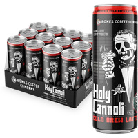Bones Coffee Company Holy Cannoli Cold Brew Latte Flavored Coffee | 100% Ready To Drink Cold Brew Coffee Can | Cannoli In Cans | 11 Fl Oz Can (12 Pack)