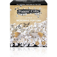 Microwave Popcorn On The Cob (10 Count), Poppin' Cobs Popcorn, 10 Individually Wrapped Popcorn Cobs W/Bags, Gluten Free And Non- Gmo