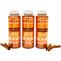 Jamie's Hive To Table- Cinnamon Raw Honey, 100% Pure Local Hive Honey, Flavored Honey In (3) 12-Oz. Honey Squeeze Bottle -Infused Honey Set