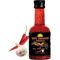 Red Dragon Drizzle - Spicy Garlic Chili Oil - Condiment & Ingredient, High-Oleic Sunflower Oil With Hot Chili Flakes, Vegan, Gluten-Free & Paleo