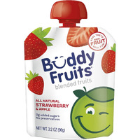 Buddy Fruits Snacks To Go Strawberry Unsweetened Applesauce 3.2Oz Pouch (18Pk) Gluten-Nut-Dairy-Preservatives-Bpa Free, Non Gmo, Kosher