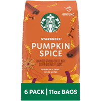 Starbucks Ground Coffee, Pumpkin Spice Naturally Flavored Coffee, 100% Arabica, Limited Edition, 6 Bags (11 Oz Each)