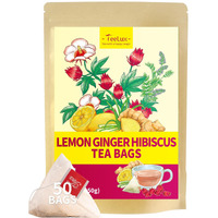 Teelux Lemon Ginger Hibiscus Tea, Refreshing Lemongrass With Spicy Ginger, Tart Hibiscus, Sweet Licorice, Caffeine Free, 50 Count