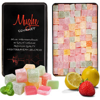 Mughe Gourmet Turkish Delight Candy Elegant Gift Tin Box - 1.65Lb-750G - Halal Vegan Lokum Fruit Flavors Rose, Strawberry, Lemon, Orange, Mint - Gift For Special Occasions, Halloween, Christmas