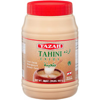 Tazah Tahini Paste For Hummus Baba Ganoush 32Oz - 2Lbs Natural Stone Ground Lebanese Sesame Paste Vegan Cholesterol-Free No Preservatives Perfect For Delicious Middle Eastern Dishes