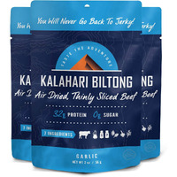 Garlic Kalahari Biltong, Air-Dried Thinly Sliced Beef, 2Oz (Pack Of 3), Sugar Free, Gluten Free, Keto & Paleo, High Protein Snack