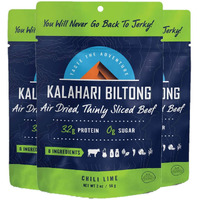 Lime Chili Kalahari Biltong, Air-Dried Thinly Sliced Beef, 2Oz (Pack Of 3), Sugar Free, Gluten Free, Keto & Paleo, High Protein Snack