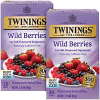Twinings Wild Berries Tea - A Naturally Caffeine-Free Herbal Tea Bursting With Fresh & Uplifting Berry Tea Flavours, Individually Wrapped Tea Bags, 20 Count (Pack Of 2)