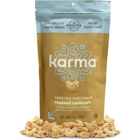 Toasted Coconut Air Roasted Whole Cashews By Karma Nuts, Lightly Sweetened, Peanut-Free Facility, Kosher, Everyday Nut Snack, 7Oz Resealable Bag