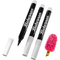 Bakerpan Food Coloring Markers, Brush Tip Black Edible Markers For Writing On Cake Pops And Candy Melts, Cake Decorating - Set Of 3 (Made In Usa)