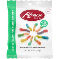Albanese World's Best Sour 12 Flavor Mini Gummi Worms, 3.5 Ounce (Pack Of 12)