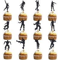 36 Pcs Glitter Black Video Game Cupcake Toppers Dance Cupcake Toppers For Gaming Themed Birthday Cake Decoration Party Supplies