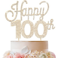 Lingteer Happy 100Th Birthday Gold Rhinestone Cake Topper - Cheers To 100Th Birthday 100 Years Old Anniversary Party Cake Centerpieces Topper Decorations Gift Sign.