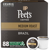 Peet's Coffee, Medium Roast K-Cup Pods For Keurig Brewers - Single Origin Brazil 88 Count (4 Boxes Of 22 K-Cup Pods)