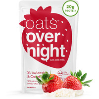 Oats Overnight - Strawberries & Cream - 20G Protein, High Fiber Breakfast Shake - Gluten Free, Non Gmo Oatmeal (2.7 Oz Per Meal) (8 Pack)