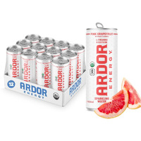 Ardor Energy Sparkling Water Pink Grapefruit 12 Pack With 100Mg Organic Caffeine From Green Tea & 200Mg Organic L-Theanine (Focus & Calm). No Sugar. No Calories. Vegan. Gluten Free.