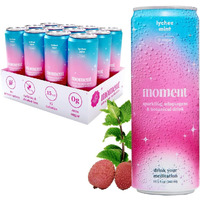 Moment Adaptogen Drink (Shark Tank) | Lychee Mint Sparkling Soda | Flavored Sparkling Water | L-Theanine, Ashwagandha For Calm | Sugar Free Drinks, 0 Caffeine, 0 Alcohol | 12-Pack