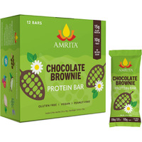 Amrita Chocolate Brownie Vegan Protein Bars - Peanut/Dairy Free, Soy & Gluten Free - 15G Plant Based Protein Bars - High Fiber Low Sugar Meal Replacement Bar - Breakfast Bars - High Protein Bars