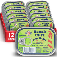Beach Cliff Wild Caught Fish Steaks In Soybean Oil With Hot Green Chilies, 3.75 Oz Can (Pack Of 12) - 16G Protein Per Serving - Great For Pasta & Seafood Recipes