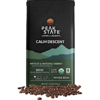 Peak State Coffee With Benefits - Organic Decaf Coffee Beans - Calm Descent Swiss Water Process Decaf With Lion's Mane & Cordyceps - Mushroom Coffee Decaf - Organic- Mold Free, Pesticide Free, Non-Gmo, Low Acid (12 Oz, Whole Bean - $1.13/Cup)