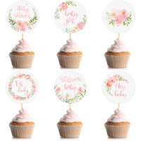Baby Cupcake Toppers Baby Shower Party Supplies Picks Floral Theme Baby Shower Cupcake Toppers Gender Reveal Cupcakes Cake Decorations For Baby Birthday Party (48 Pcs)