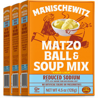 Manischewitz Reduced Sodium Matzo Ball & Soup Mix 4.5Oz (3 Pack), Kosher For Passover, No Artificial Colors Or Preservatives
