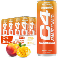 C4 Smart Energy Drink - Boost Focus And Energy With Zero Sugar, Natural Energy, And Nootropics - 200Mg Caffeine - Peach Mango (12Oz Pack Of 12)