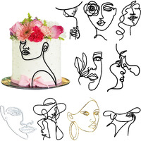 Marsui 10 Pcs Boho Lady Face Cake Topper Acrylic Minimalist Lady Cake Toppers Happy Birthday Cake Decoration For Women Wedding Bridal Shower Party Supplies(Black, Gold, Silver,Lively Style)