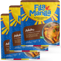 Fila Manila Filipino Adobo - Award Winning Sauce & Marinade - Wheat-Free Tamari Soy Sauce, Garlic, & Onion, 8 Oz Pouch, Mild, Vegan, No Msg, No Sugar Added, Gluten Free, Dairy Free, As Seen On Tiktok (3 Pack)