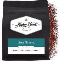 Lucky Goat Flavored Ground Coffee - Goat Tracks - Chocolatey, Caramel, Smooth, Sweet, Light Body, Low Acidity - Medium Roast, 12 Ounce Bag, 100% Arabica