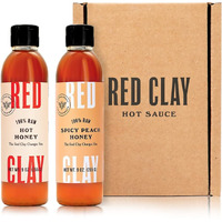 Red Clay Hot Honey & Spicy Peach Hot Honey 2 Pack With Gift Box - 100% Pure, Raw Wildflower Honey, Sustainably Sourced - Sweet Heat Infused With Habanero - Shelf-Stable, Gluten-Free & Paleo Spicy Honey