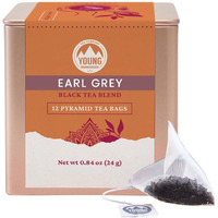 Young Mountain Tea Organic Earl Grey Tea Bags, Himalayan Robust Black Tea With Pure Bergamot Oil, Citrus & Caramel Notes, Farmer-Owned Factory, 12 Pyramid Tea Bags