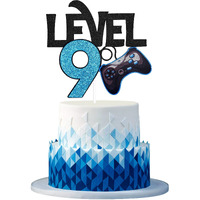 Level 9 Game Birthday Cake Topper - Video Game Boy's 9Th Birthday Level Up Party Blue Cake Supplies - Game On Winner Gaming Party Decoration