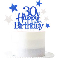 Pargleev Glittery 30Th Happy Birthday Cake Topper With Star,Personalised 50 Birthday Cake Toppers Party Decorations Party Supplies For Men Women Blue