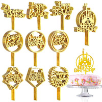 150 Pcs Happy Birthday Cake Toppers Acrylic Cake Topper Glitter Birthday Cake Decorations Double Sided Cake Topper For Children Or Adults Various Cake Decoration Party Supplies (Gold, Cute)