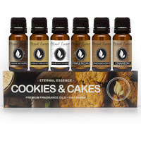 Eternal Essence Oils Cookies & Cakes Set Of 6 Premium Fragrance Oils - Includes Caramel Nut Muffin, Oatmeal Cookie Dough, Malibu Rum Cupcakes, Maple Pecan, Snickerdoodle, And Cinnabon - 10Ml