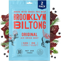 Brooklyn Biltong Air Dried Grass Fed Beef Snack, South African Beef Jerky (2 Oz, Pack Of 2) - Whole30 Approved, Paleo, Keto, Gluten Free, Sugar Free, Made In Usa - (Original)