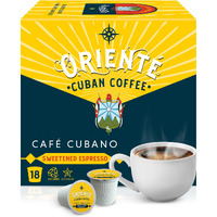 Oriente Dark Roast Cuban Coffee Pods, 18 Ct. | Cafe Cubano | Sweetened Espresso | 100% Arabica Dark Roast Coffee | Solar Energy Produced Recyclable Pods Compatible With Keurig K Cups Maker